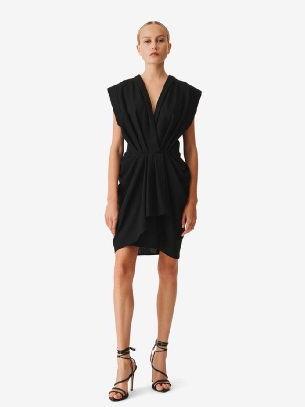IRO Black Draped V-Neck Mini Dress